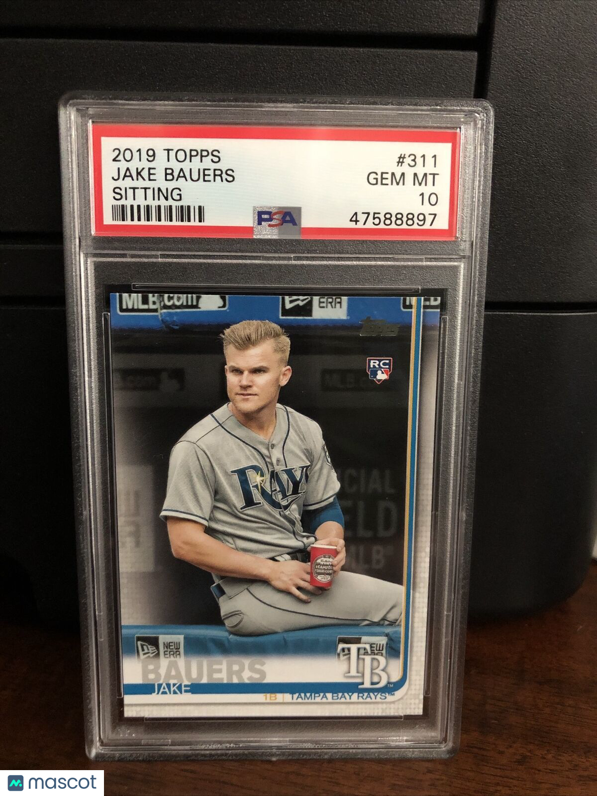 2019 Topps SP Variation Jake Bauers Sitting Rookie Baseball Card #311 PSA 10
