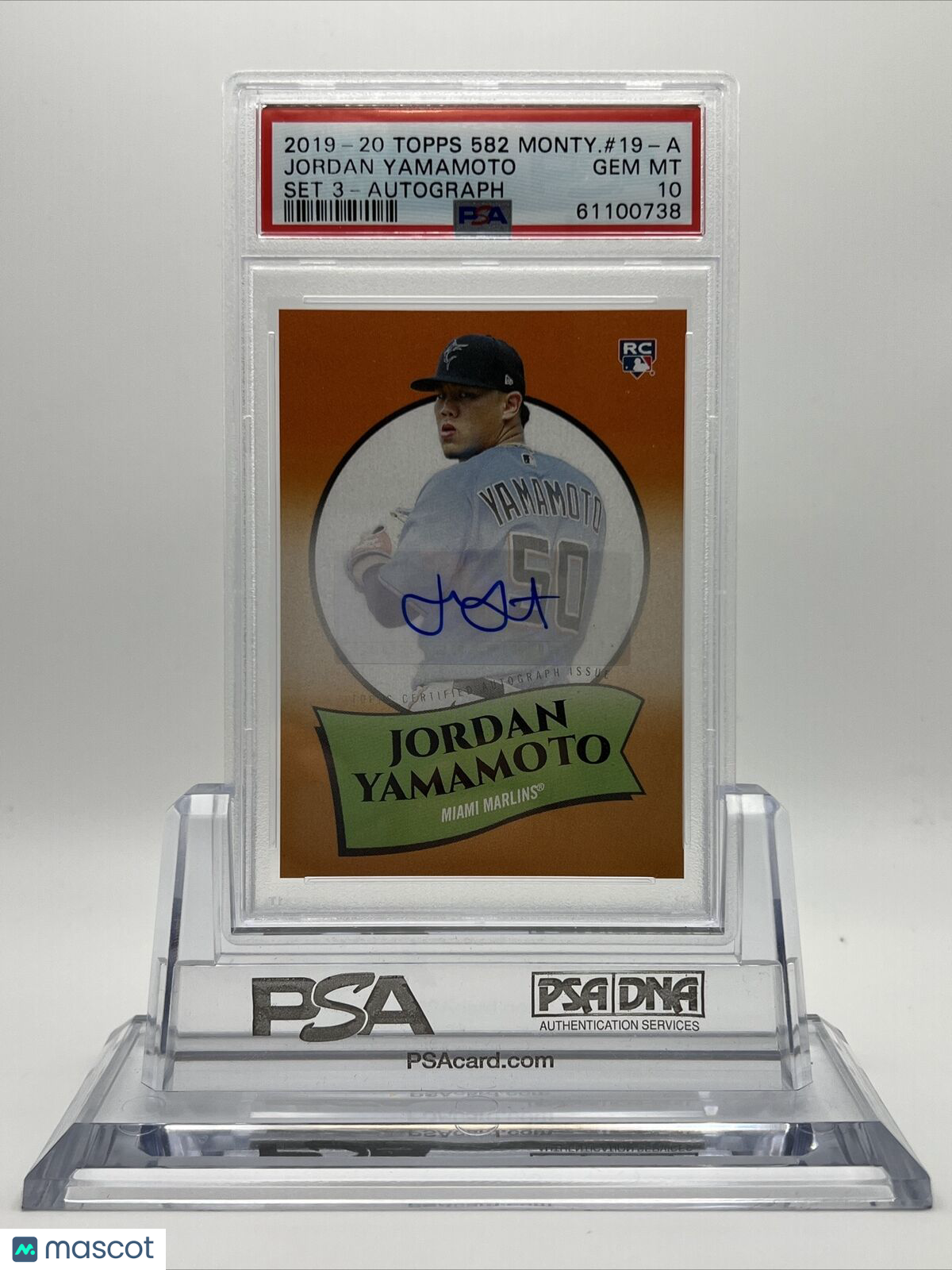2020 Topps 582 Montgomery Club Set 3 Jordan Yamamoto Autograph Card #19-A PSA 10