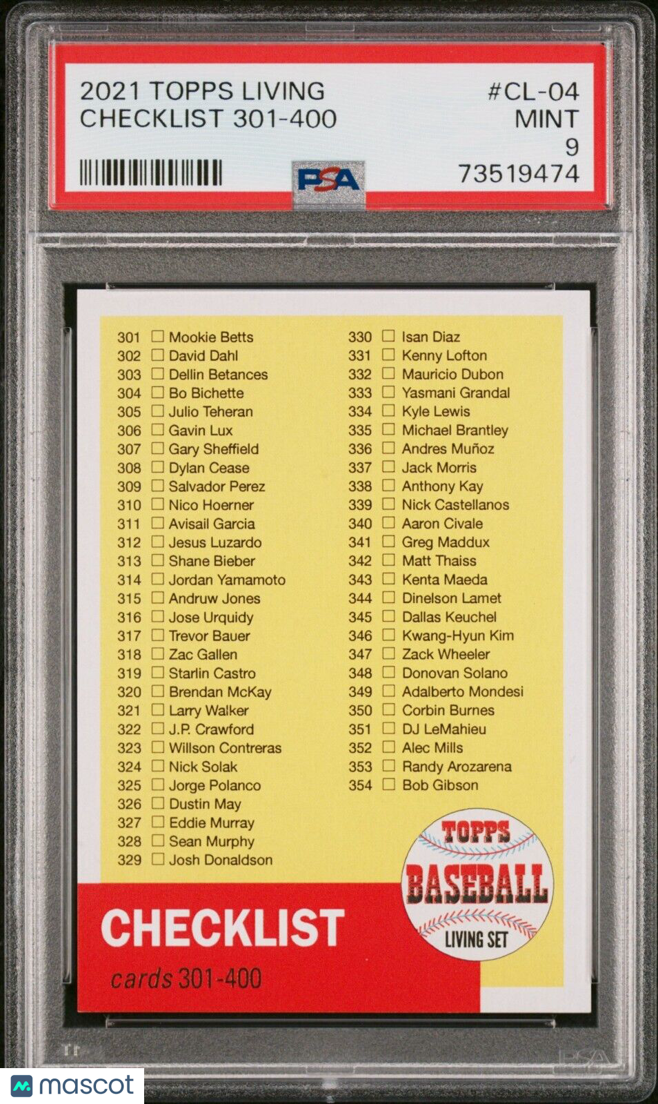 2021 Topps Living Set Checklist 301-400 Baseball Card #CL-04 PSA 9 Mint