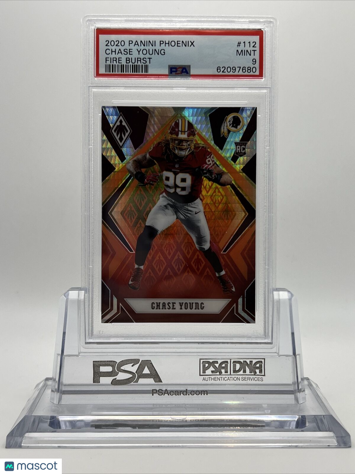 2020 Panini Phoenix Fire Burst Chase Young Rookie Football Card #112 PSA 9
