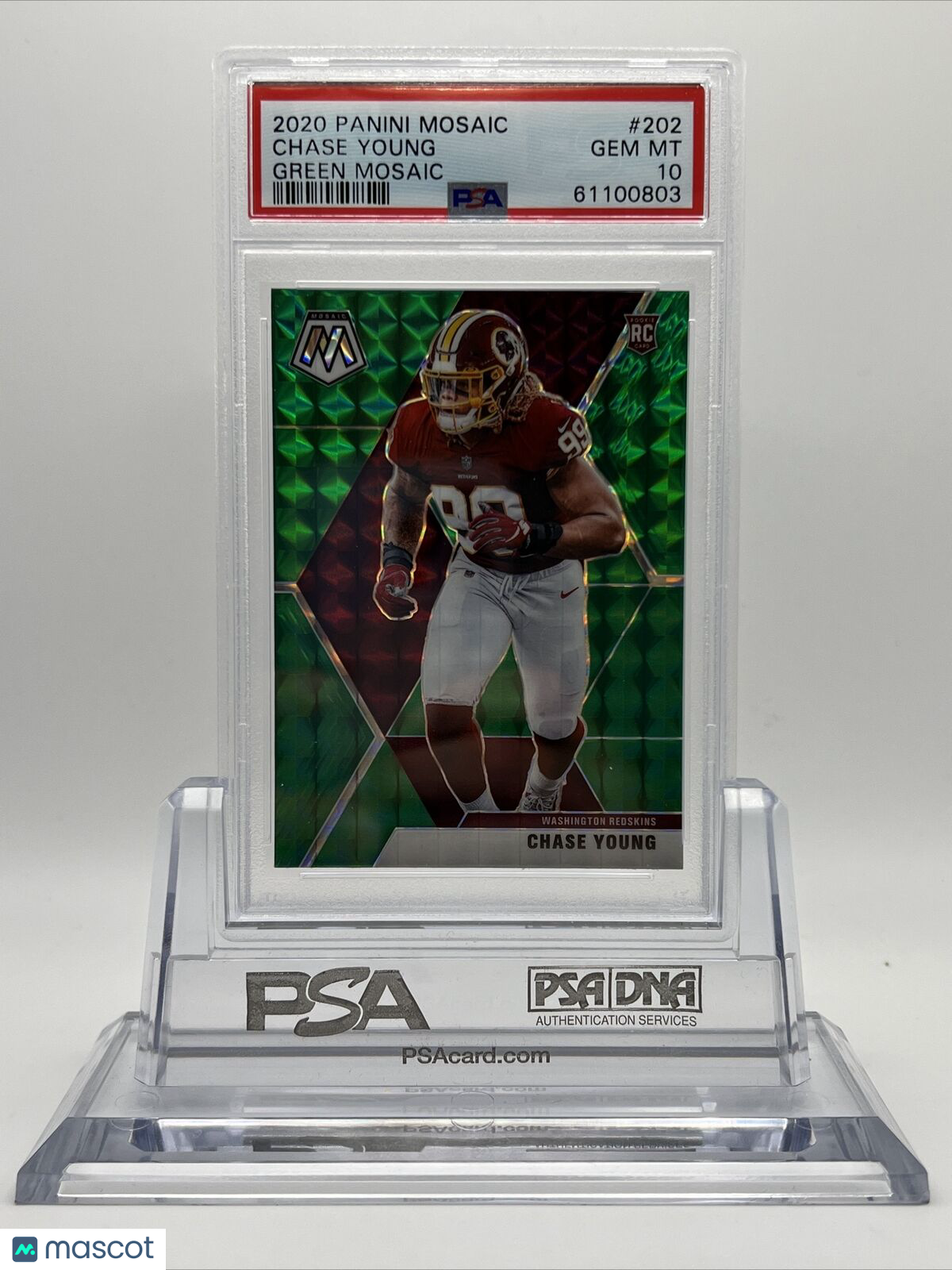 2020 Panini Mosaic Green Mosaic Chase Young Rookie Football Card #202 PSA 10
