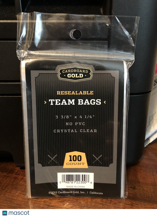 Cardboard Gold Team Bags Resealable Sleeves 1 Pack of 100