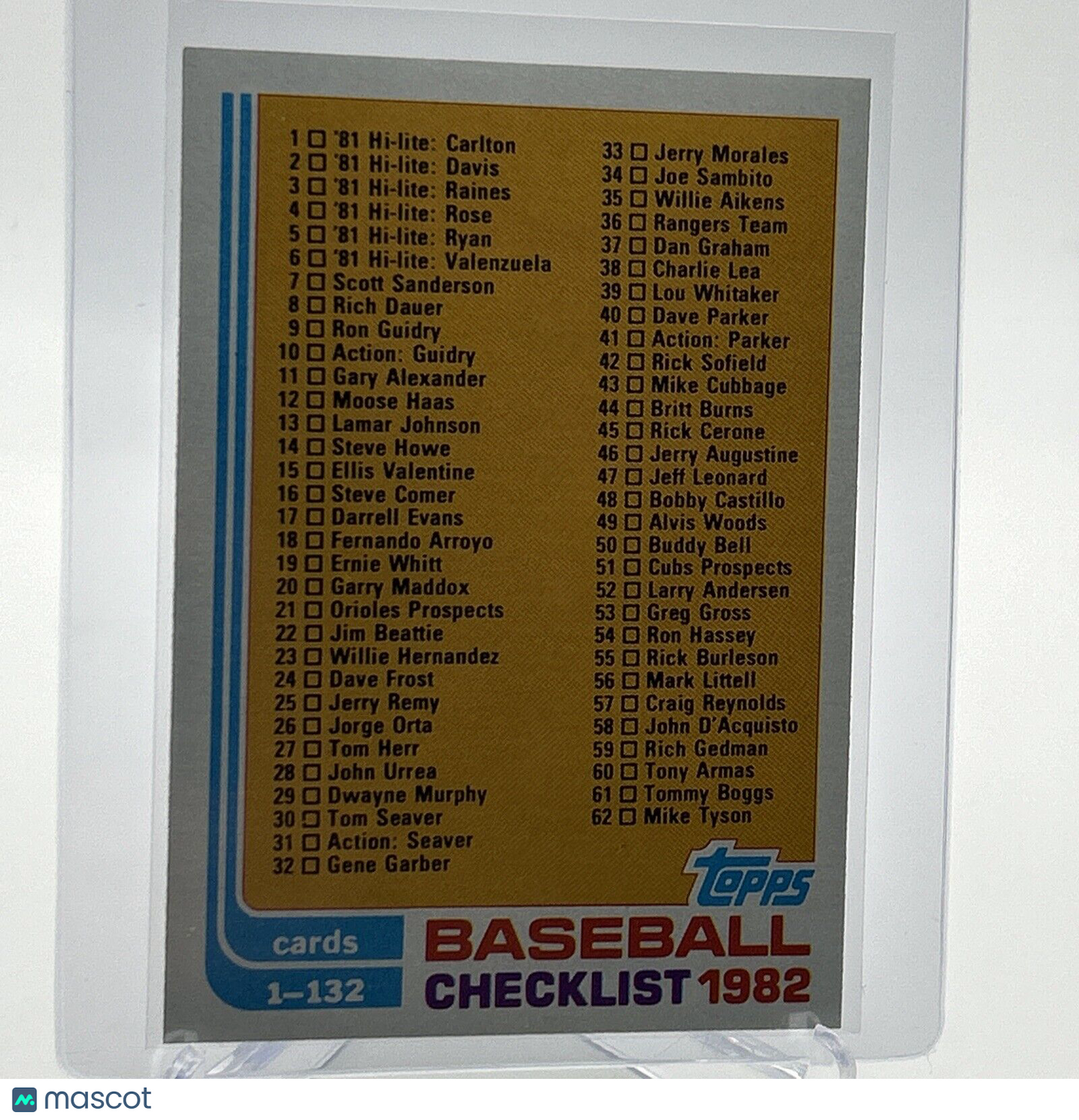 1982 Topps Checklist: 1-132 Baseball Card #129 NM-Mint FREE SHIPPING