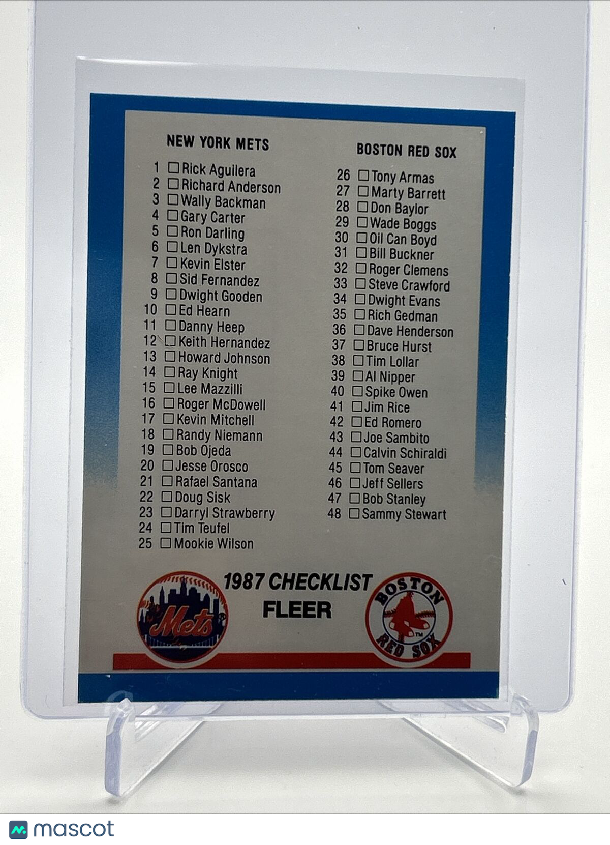 1987 Fleer Checklist: Mets/Red Sox/Astros/Angels Card #654 Mint FREE SHIPPING