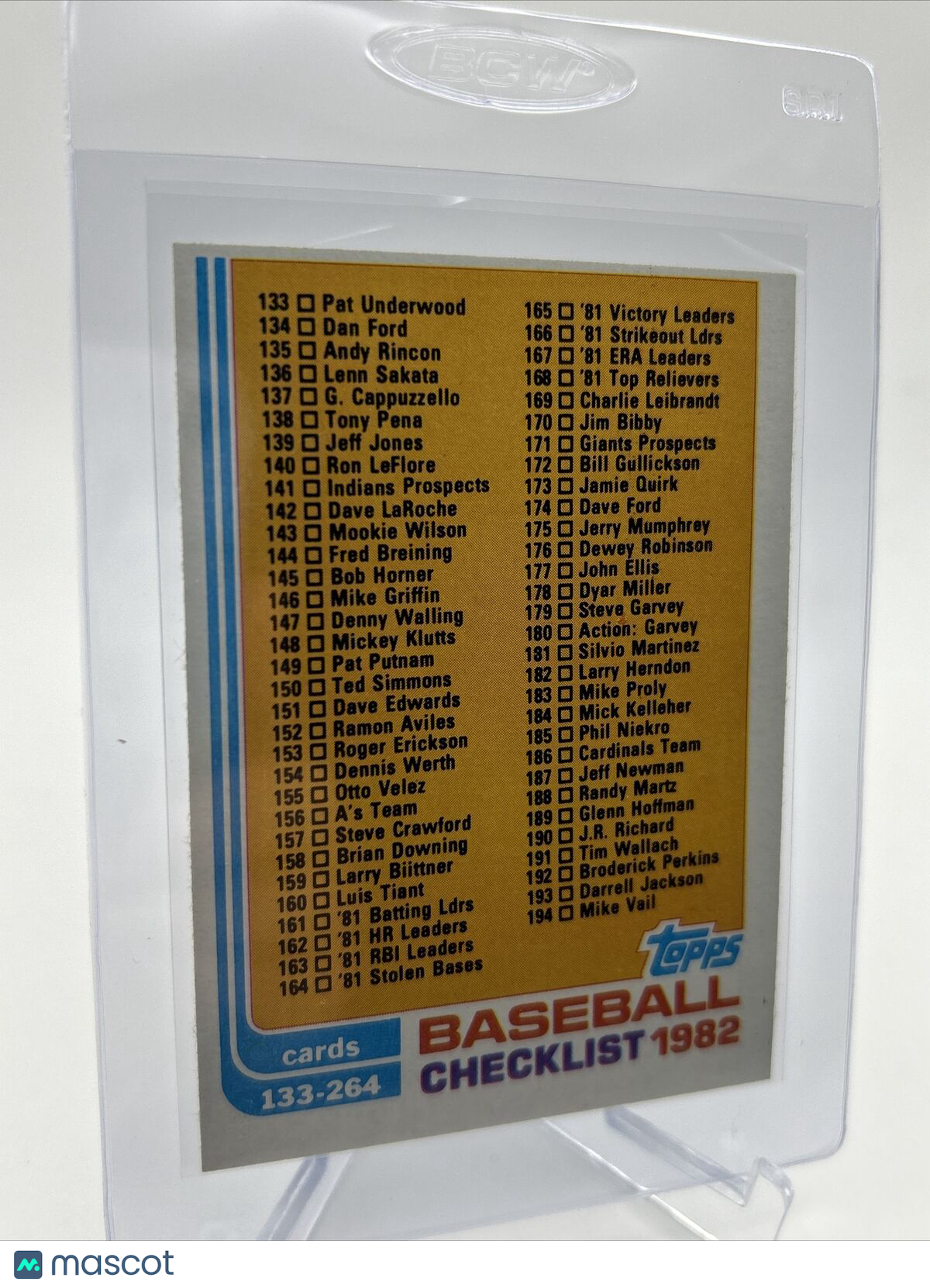 1982 Topps Checklist: 133-264 Baseball Card #226 NM-Mint FREE SHIPPING