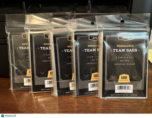 Cardboard Gold Team Bags Resealable Sleeves 5 Packs of 100, 500 total
