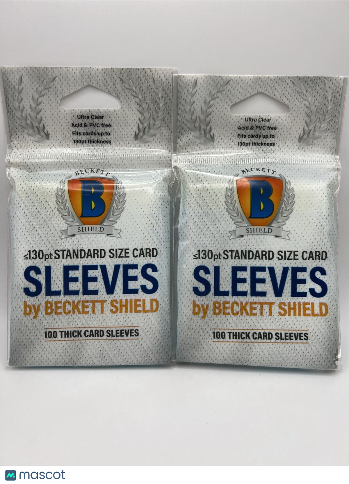 Beckett Shield Soft Card THICK Sleeves 2 Packs of 100 Sleeves for 130pt Cards