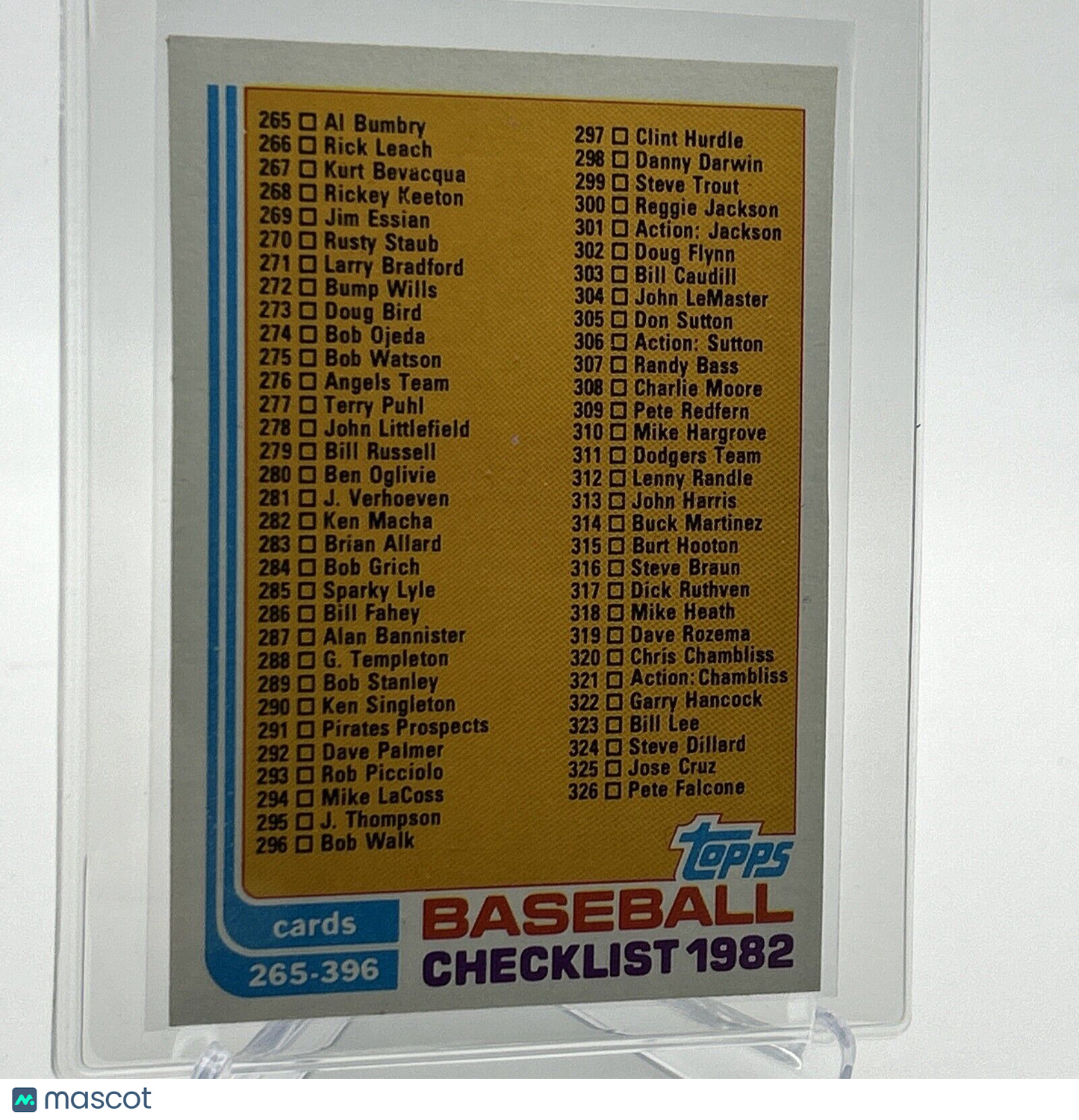 1982 Topps Checklist: 265-396 Baseball Card #394 NM-Mint FREE SHIPPING