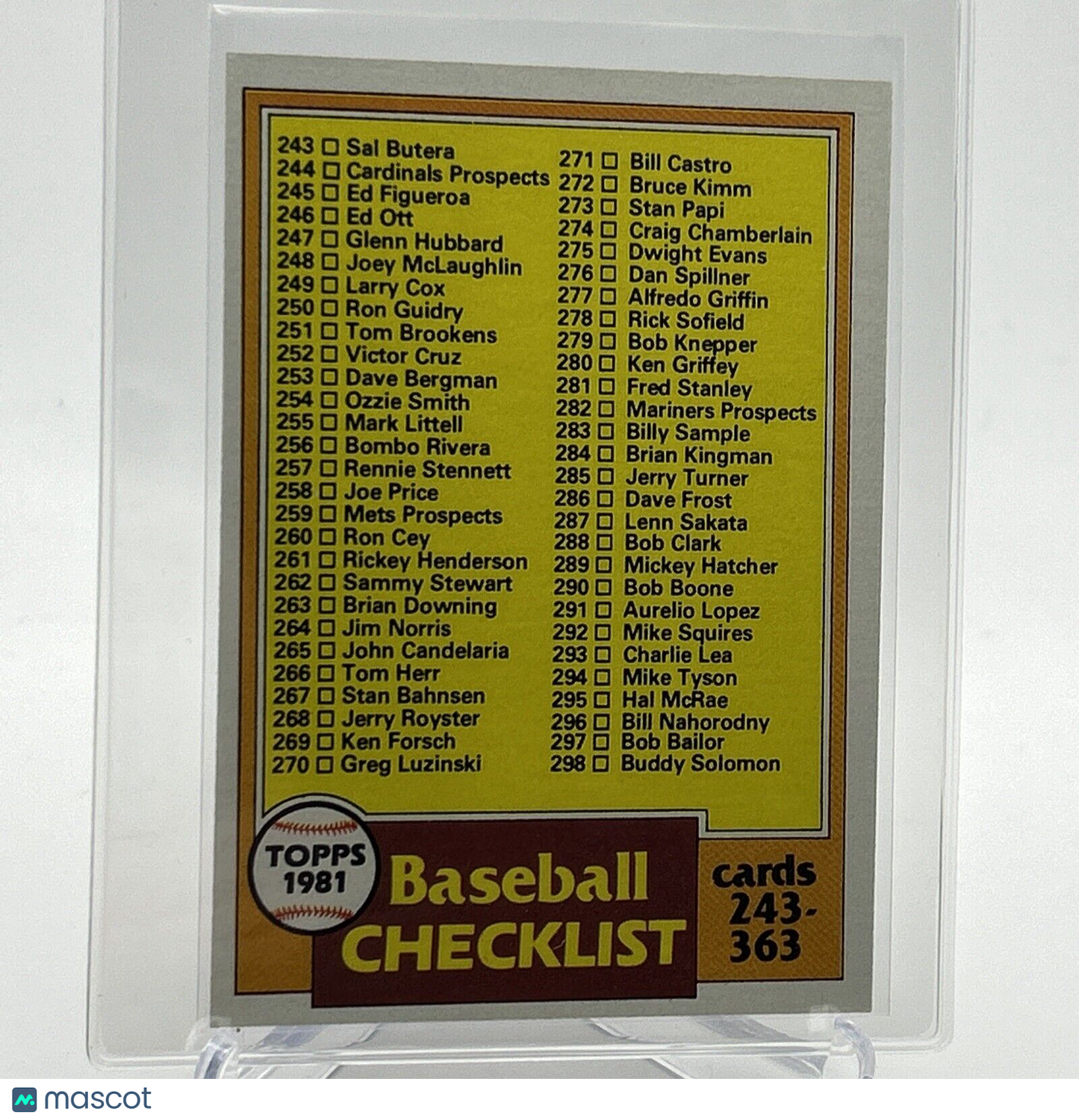 1981 Topps Checklist: 243-363 Baseball Card #338 NM-Mint FREE SHIPPING