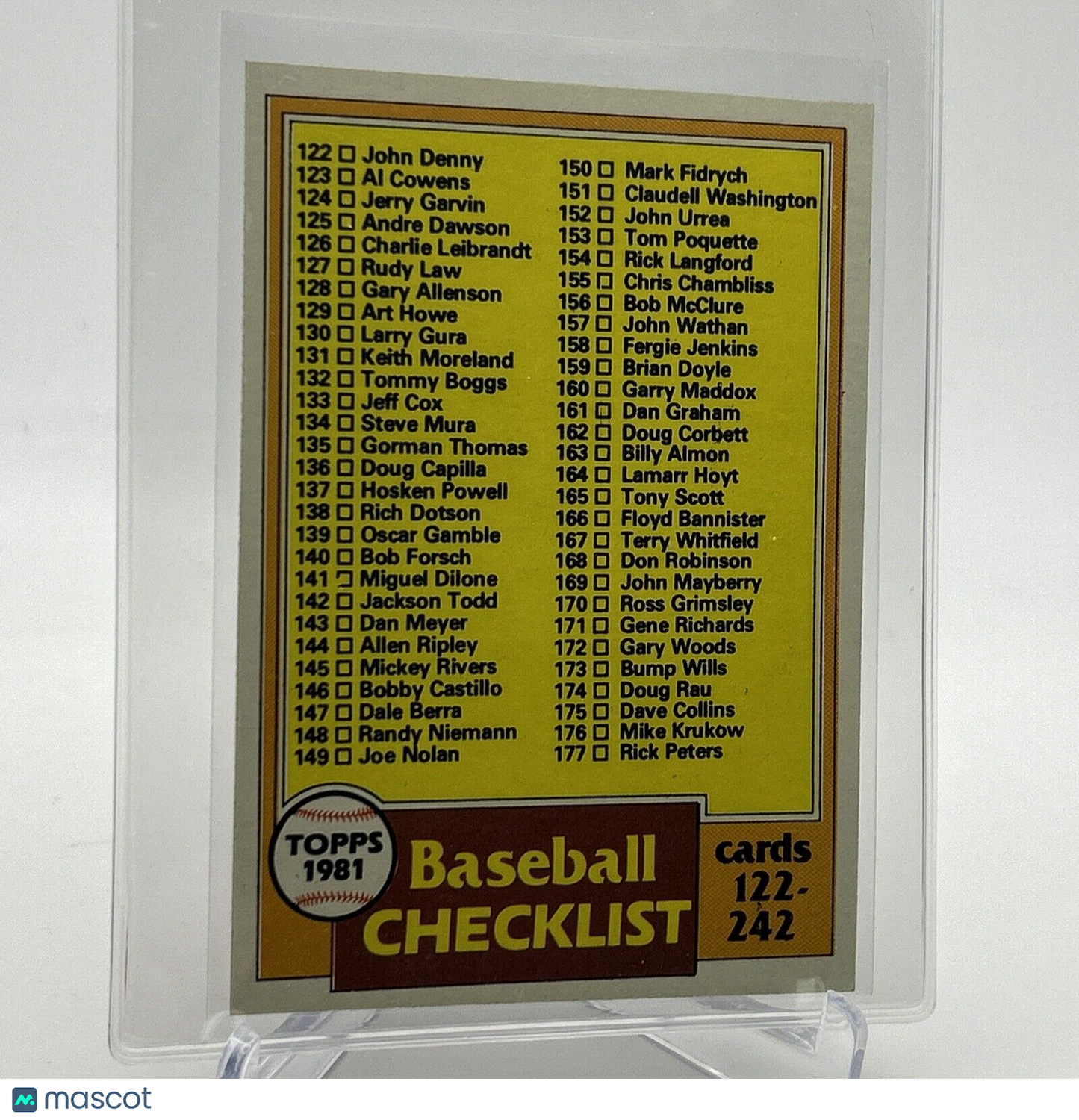 1981 Topps Checklist: 122-242 Baseball Card #241 NM-Mint FREE SHIPPING
