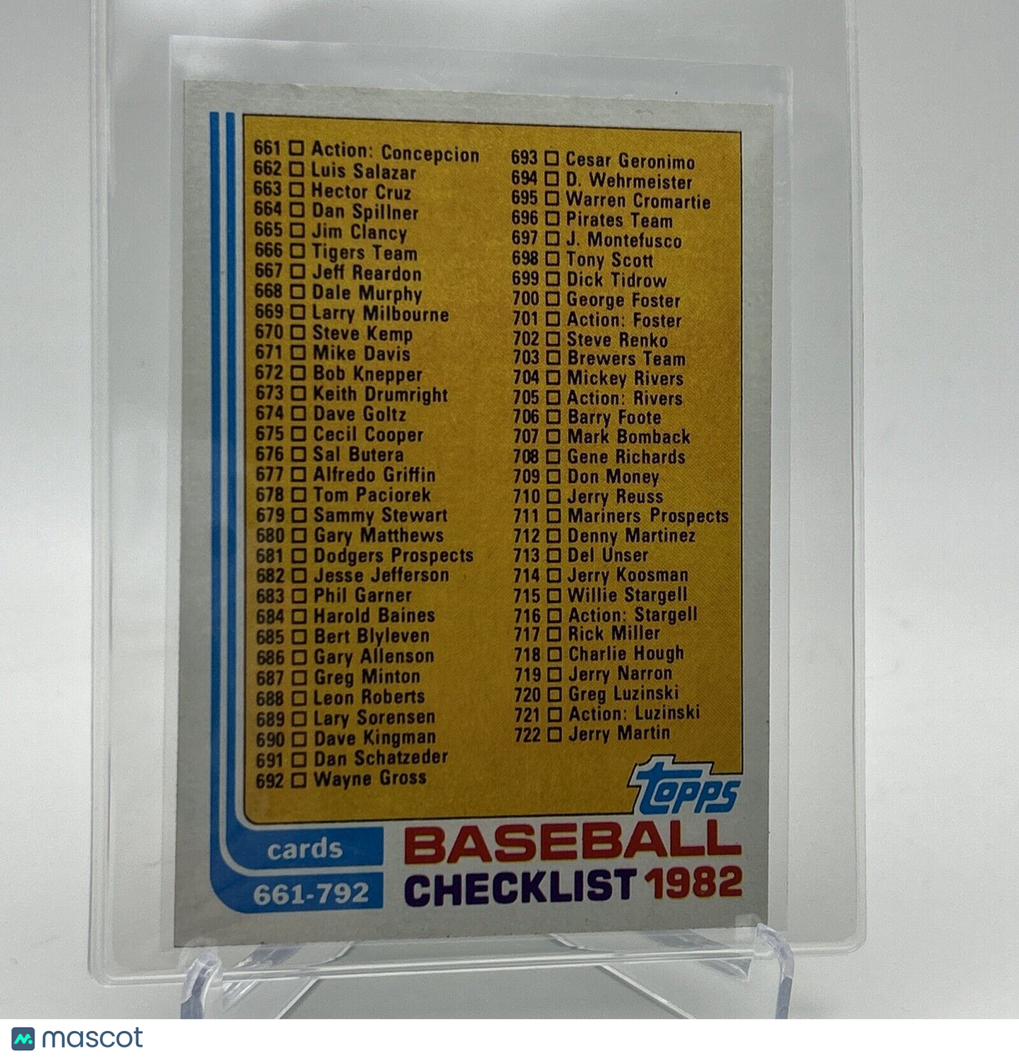 1982 Topps Checklist: 661-792 Baseball Card #789 NM-Mint FREE SHIPPING