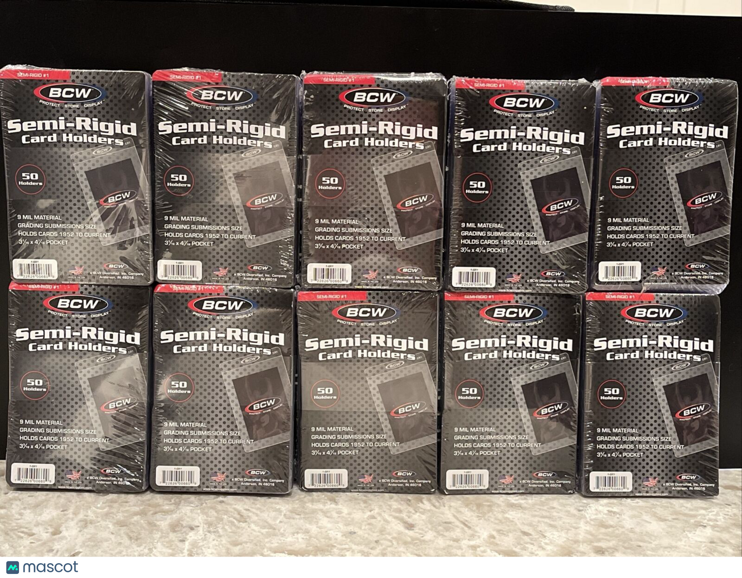 BCW Semi-Rigid Card Holders #1 10 Packs of 50 Sleeves, 500 Total