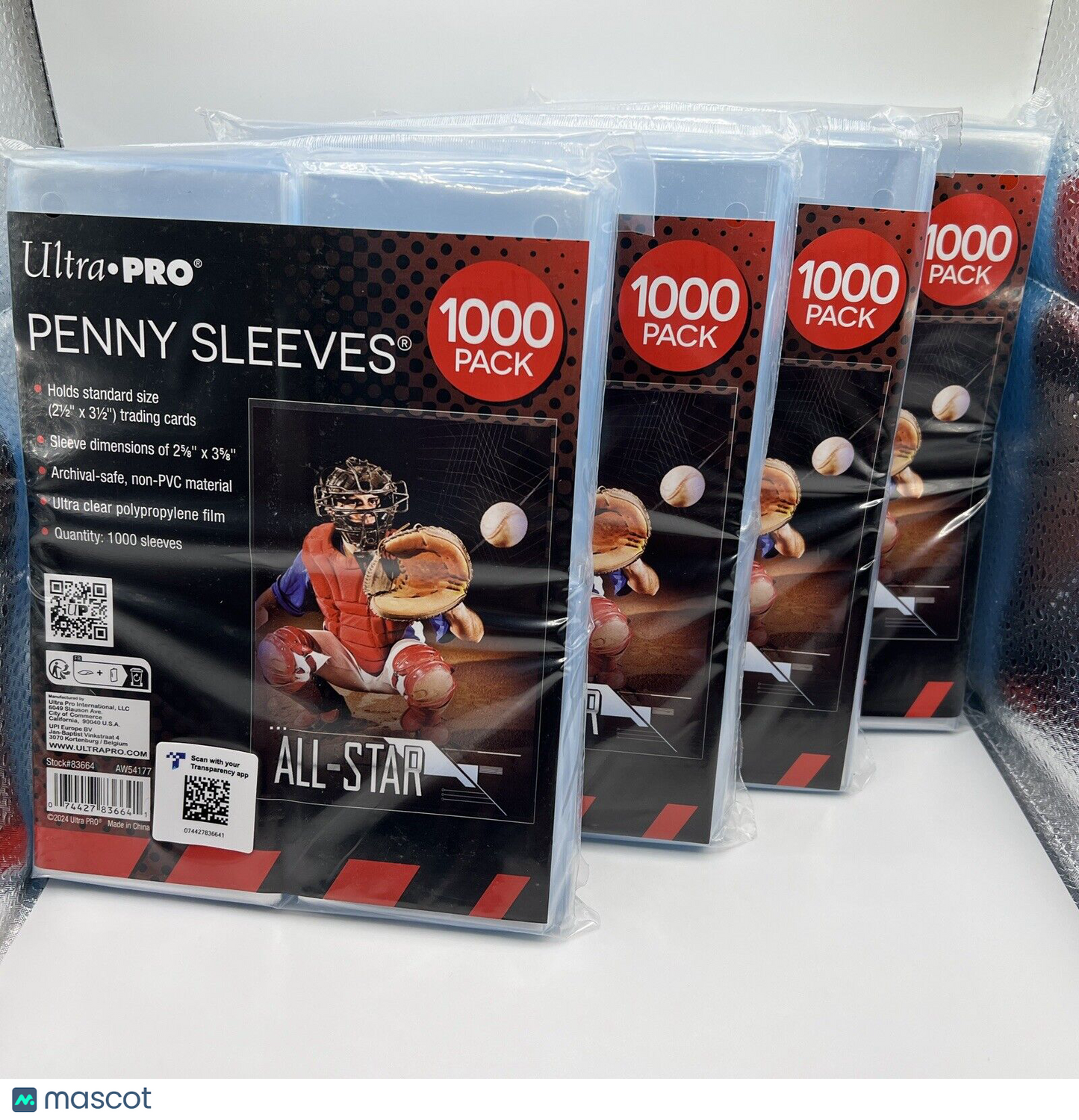 Ultra Pro Penny Card Soft Sleeves 4 packs of 1000 for Standard Cards, 4000 Total