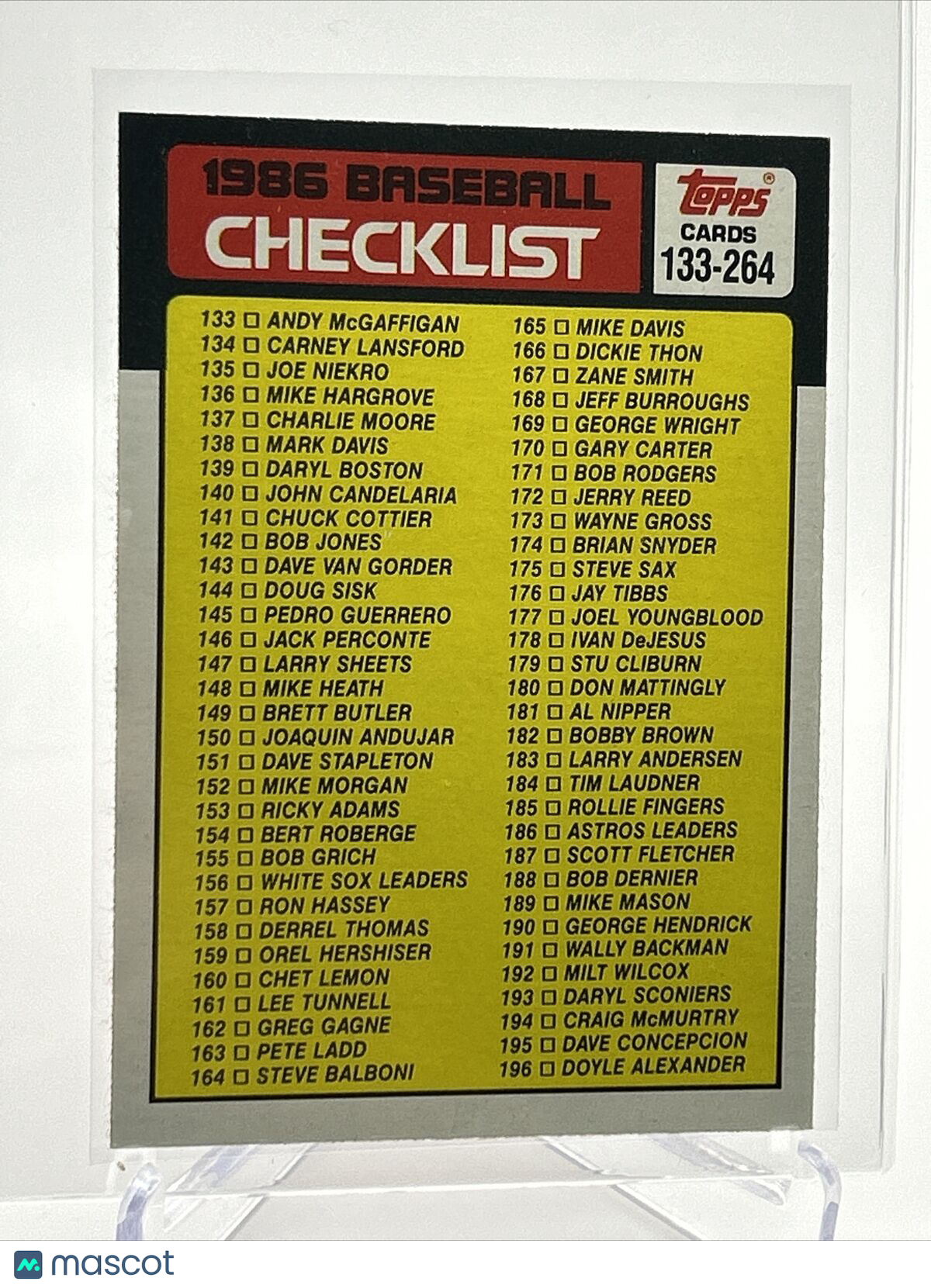 1986 Topps Checklist: 133-264 Baseball Card #263 NM-Mint FREE SHIPPING