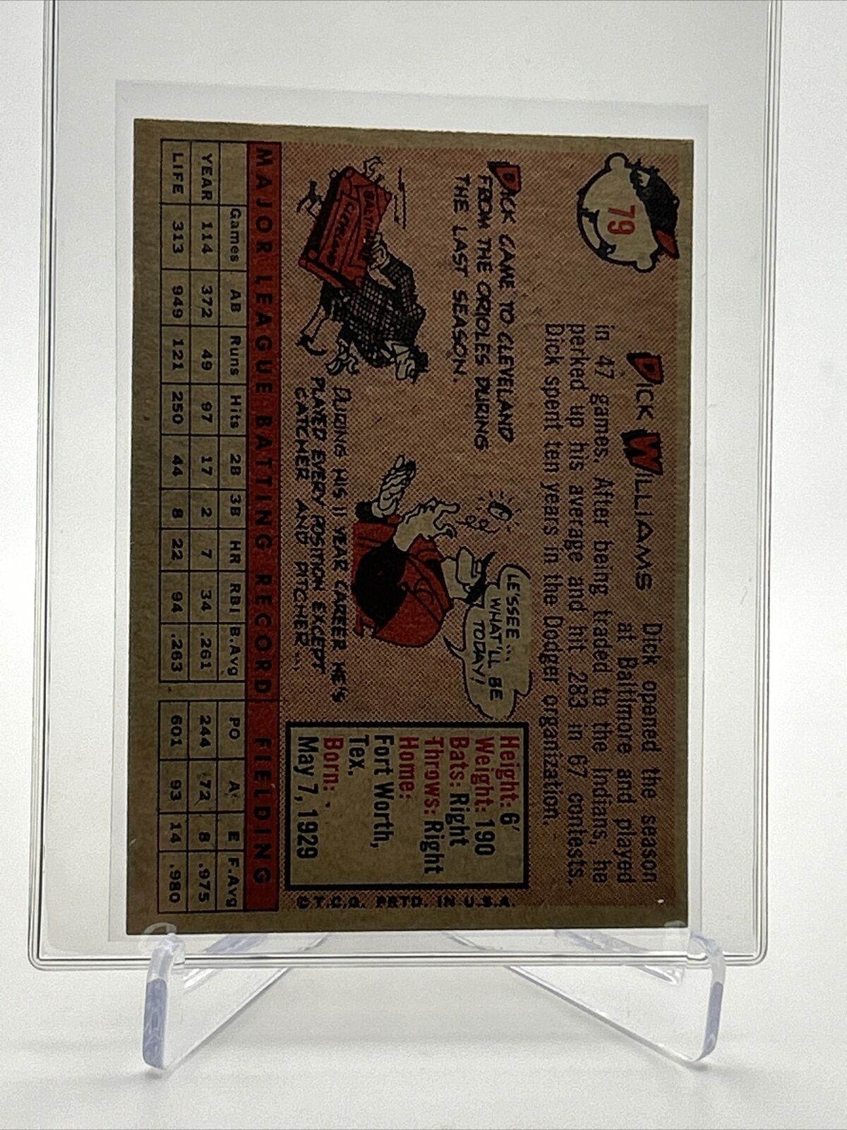 1958 Topps Dick Williams Baseball Card #79 EX Quality FREE SHIPPING