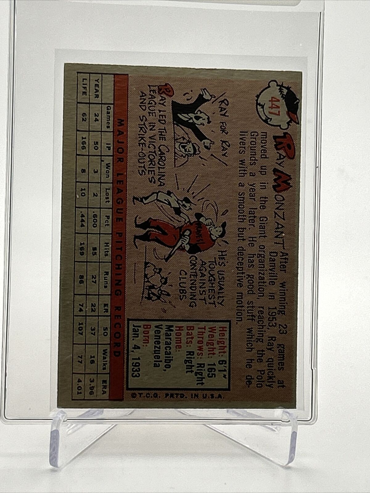1958 Topps Ray Monzant Baseball Card #447 EX Quality FREE SHIPPING