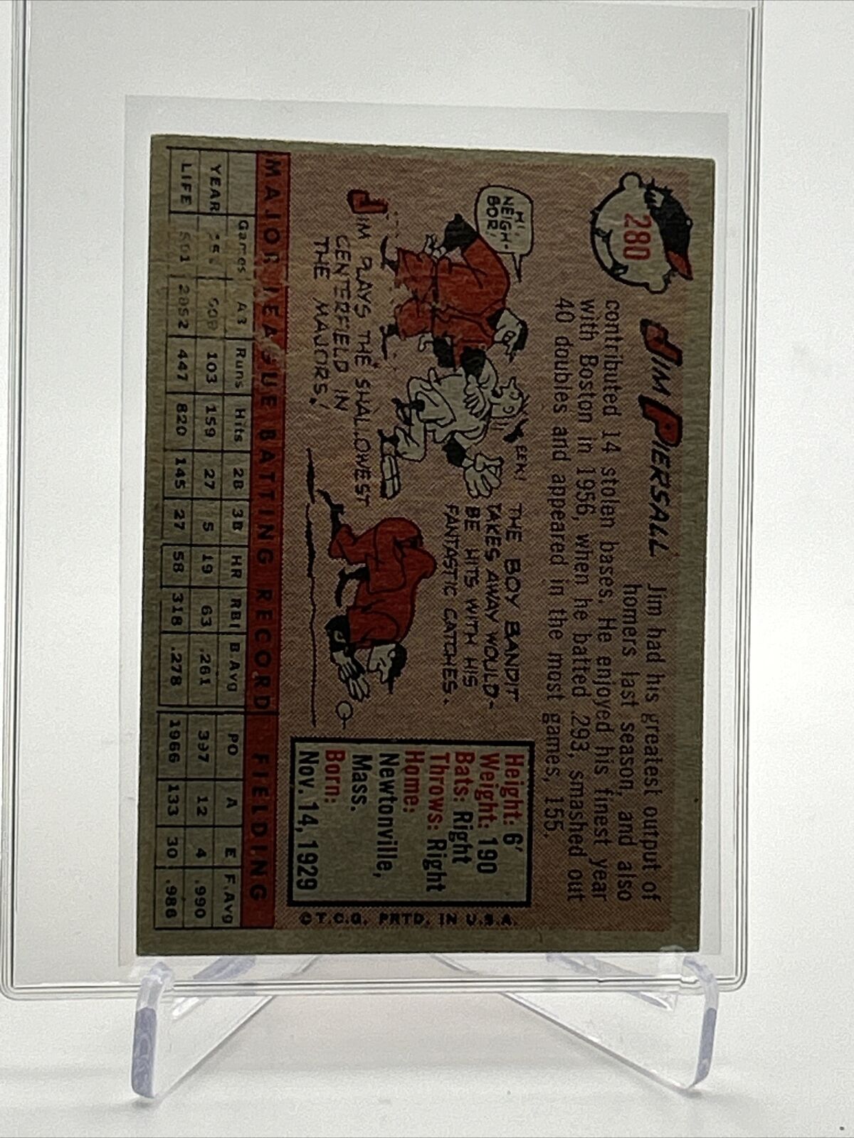 1958 Topps Jim Piersall Baseball Card #280 EX Quality FREE SHIPPING