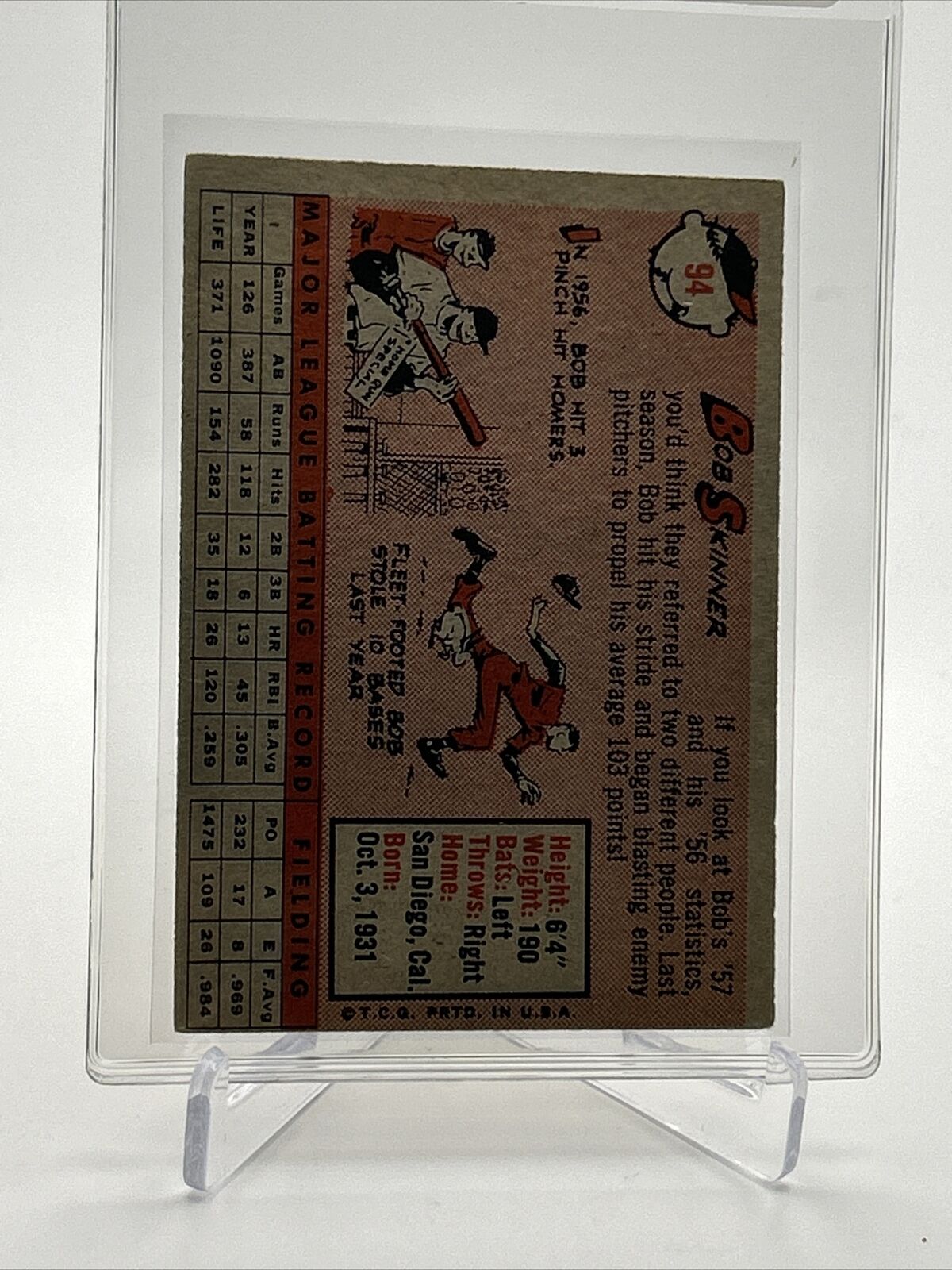 1958 Topps Bob Skinner Baseball Card #94 EX Quality FREE SHIPPING