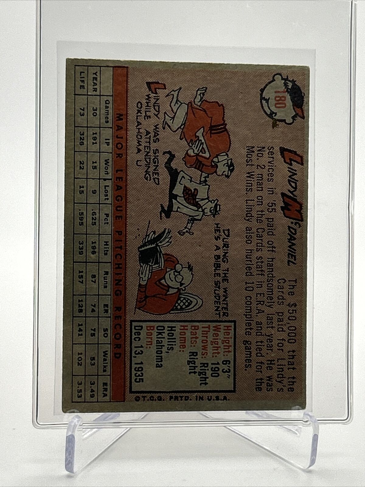 1958 Topps Lindy McDaniel Baseball Card #180 EX Quality FREE SHIPPING