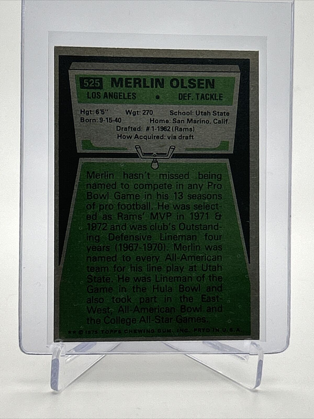 1975 Topps Merlin Olsen Football Card #525 NM Quality FREE SHIPPING
