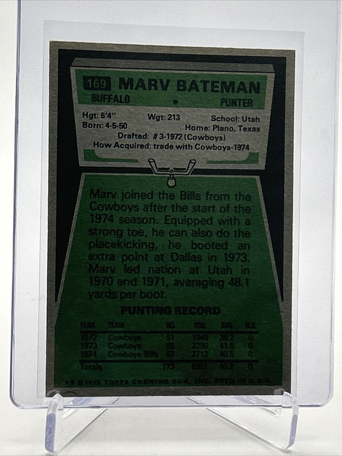 1975 Topps Marv Bateman Football Card #169 NM Quality FREE SHIPPING