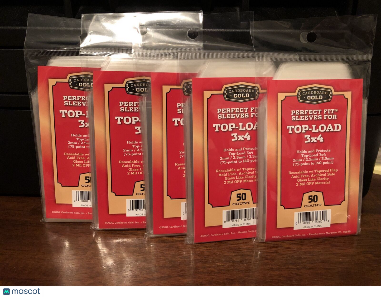 Cardboard Gold Perfect Fit Sleeves for 3X4 Toploaders 75pt - 140pt 5 Packs of 50