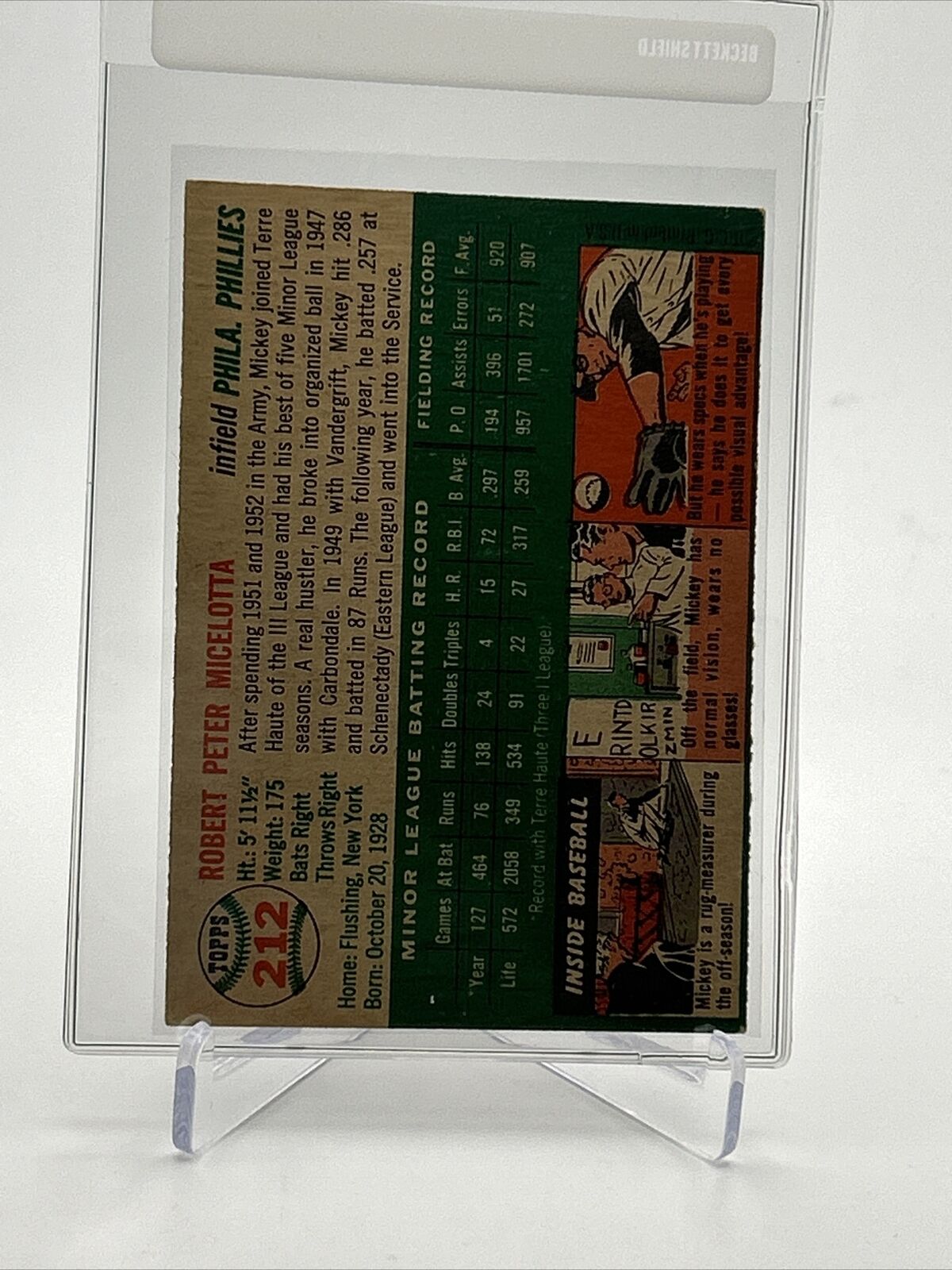 1954 Topps Mickey Micelotta Rookie Card #212 VG-EX Quality FREE SHIPPING