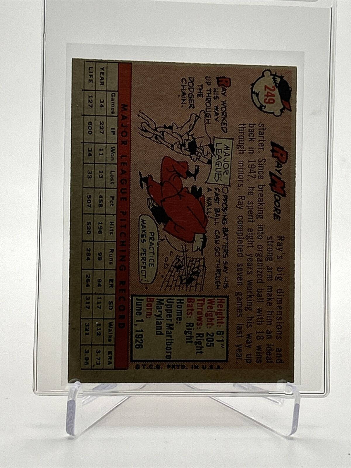 1958 Topps Ray Moore Baseball Card #249 EX Quality FREE SHIPPING