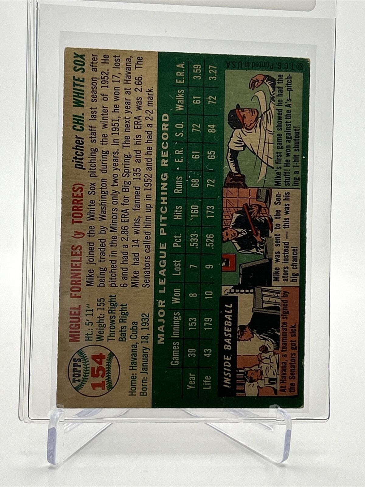 1954 Topps Mike Fornieles Rookie Baseball Card #154 VG-EX Quality FREE SHIPPING