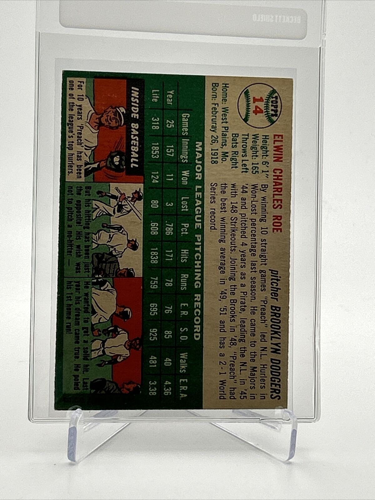 1954 Topps Preacher Roe Baseball Card #14 EX Quality FREE SHIPPING