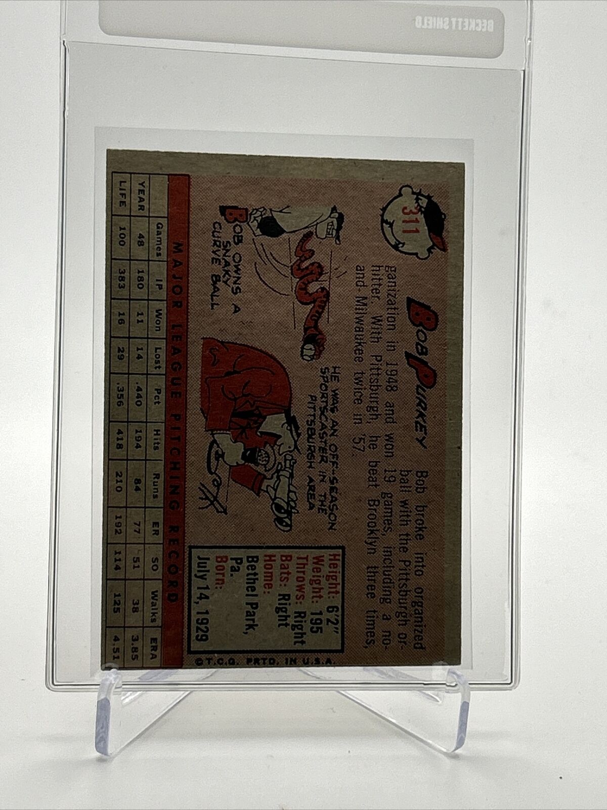 1958 Topps Bob Purkey Baseball Card #311 EX Quality FREE SHIPPING