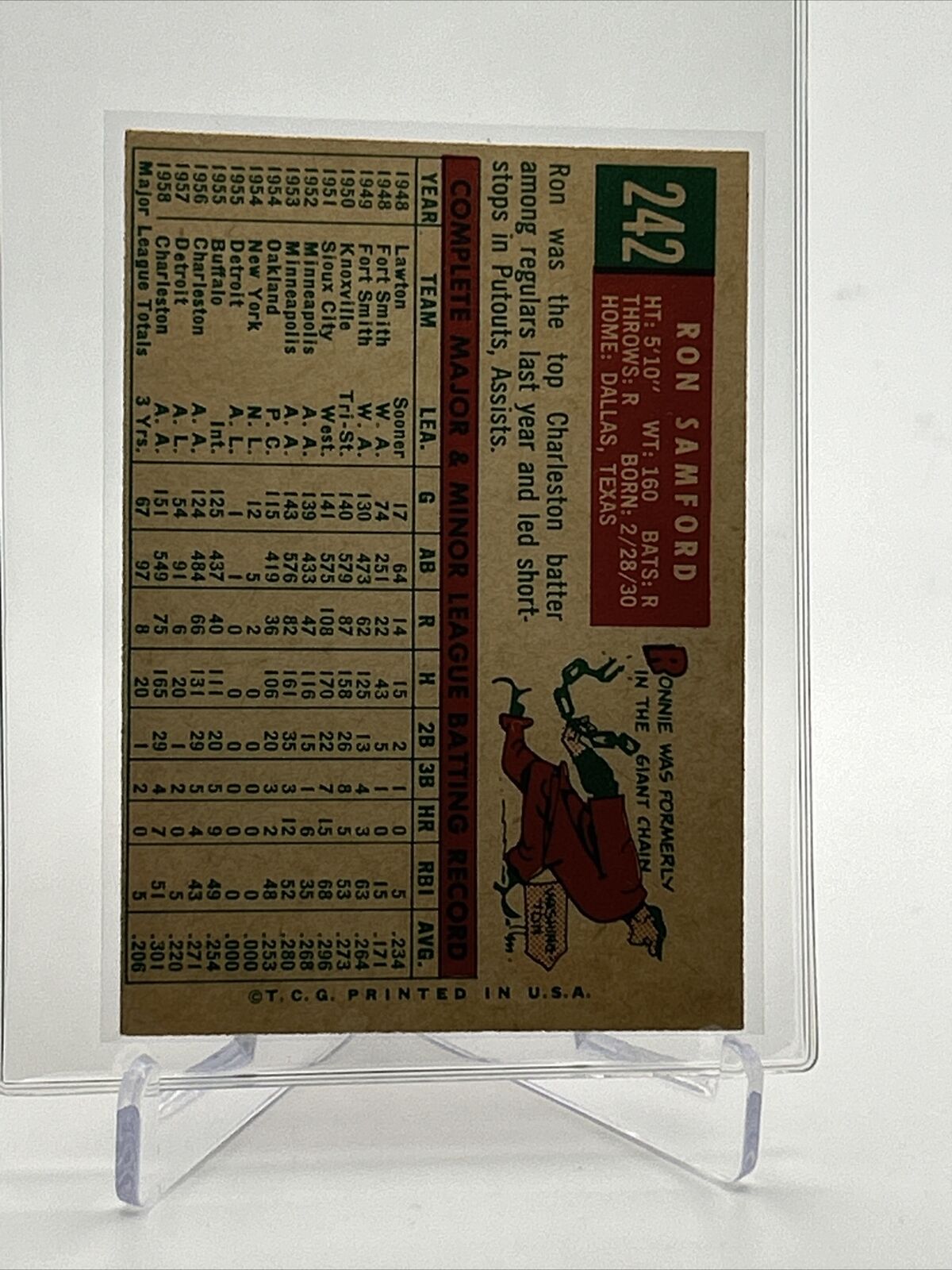 1959 Topps Ron Samford White Back Baseball Card #242 VG-EX Quality FREE SHIPPING