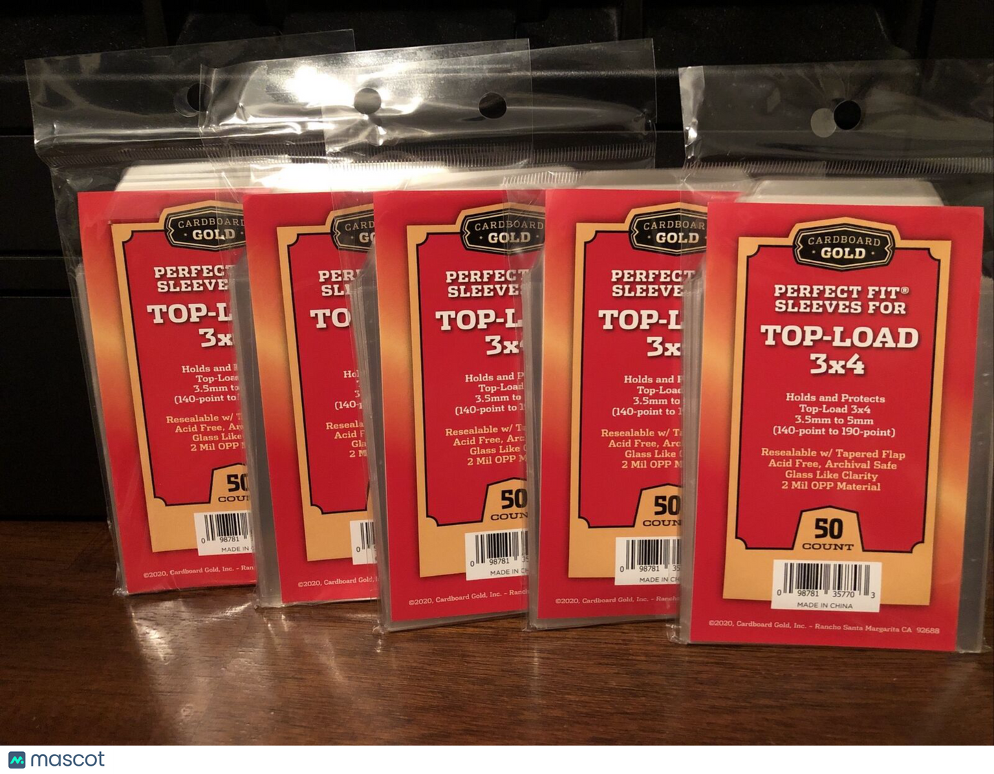 Cardboard Gold Perfect Fit Sleeves for 3X4 Toploader 140pt - 190pt 5 Packs of 50