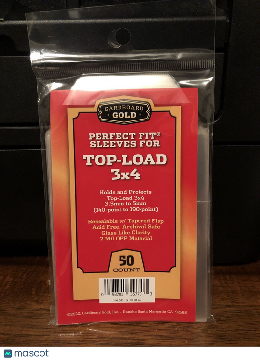 Cardboard Gold Perfect Fit Sleeves for 3X4 Toploaders 140pt -190pt 1 Pack of 50