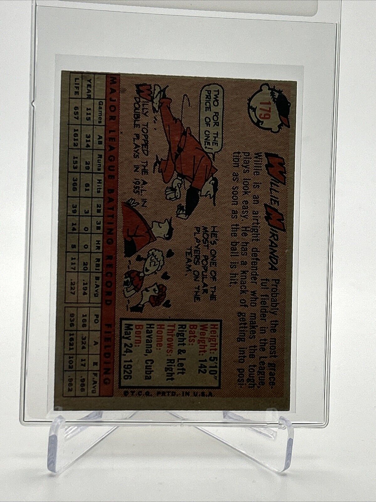 1958 Topps Willy Miranda Baseball Card #179 EX-MT Quality FREE SHIPPING