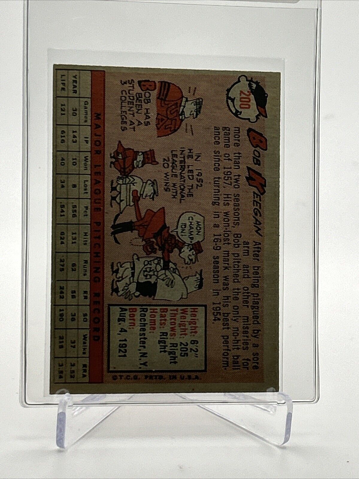 1958 Topps Bob Keegan Baseball Card #200 EX-MT Quality FREE SHIPPING