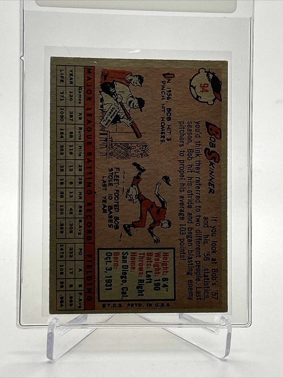 1958 Topps Bob Skinner Baseball Card #94 VG Quality FREE SHIPPING