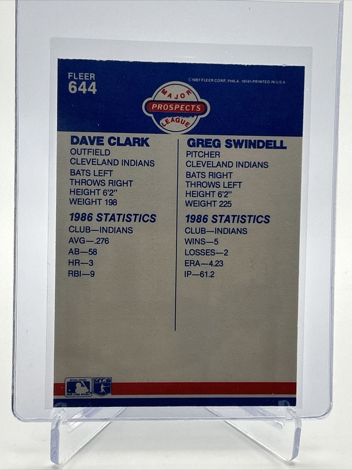 1987 Fleer Dave Clark/Greg Swindell Rookie Baseball Card #644 Mint FREE SHIPPING