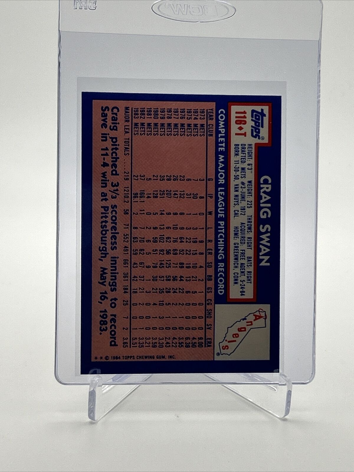 1984 Topps Traded TIFFANY Craig Swan Card #116T NM-MT FREE SHIPPING