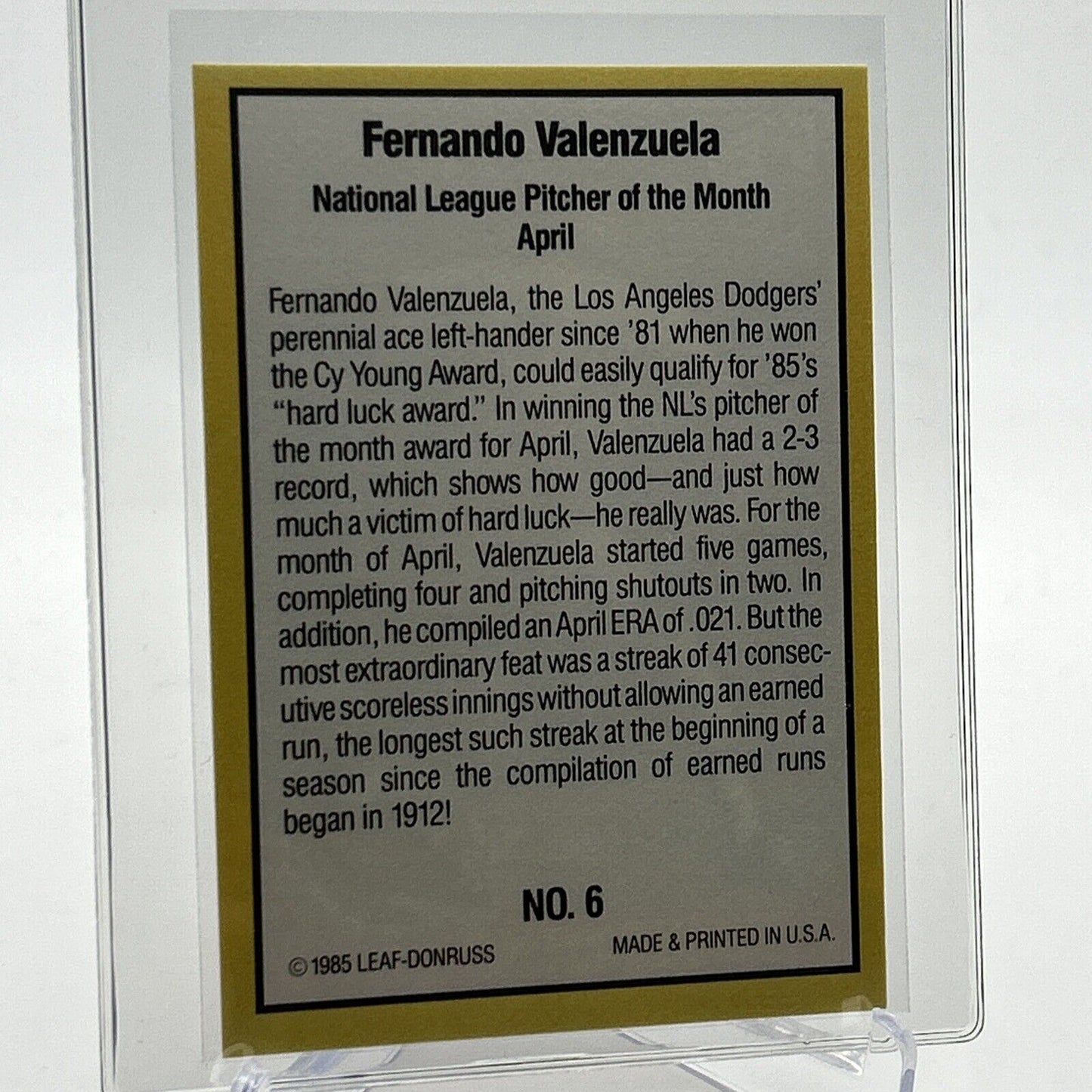 1985 Donruss Highlights Fernando Valenzuela Baseball Card #6 NM-MT FREE SHIPPING