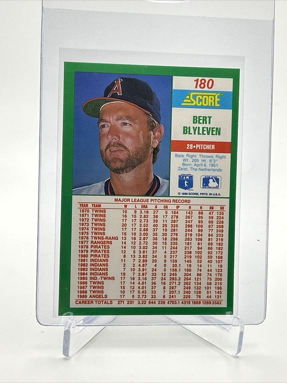 1990 Score Bert Blyleven Baseball Card #180 Mint FREE SHIPPING