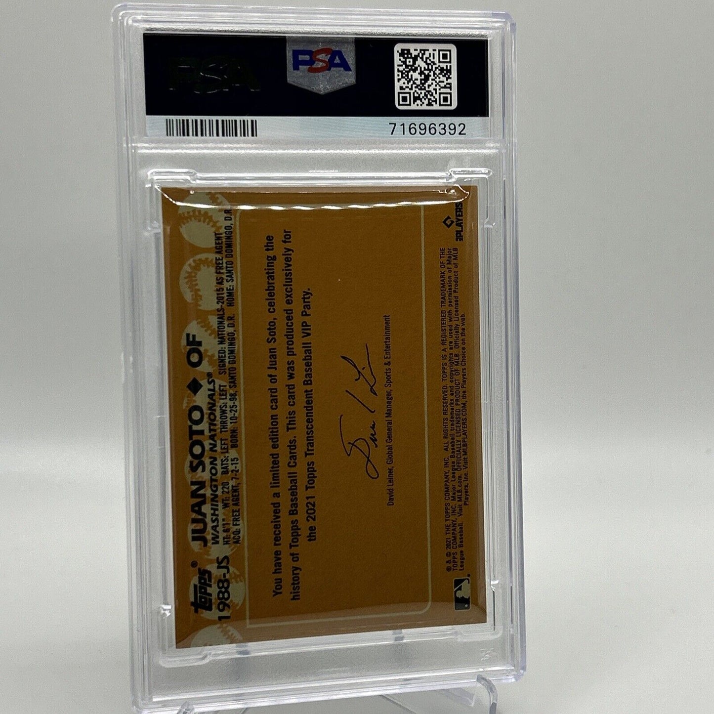 2022 Topps Transcendent VIP Party Juan Soto Baseball Card #1988 PSA 10 23/95
