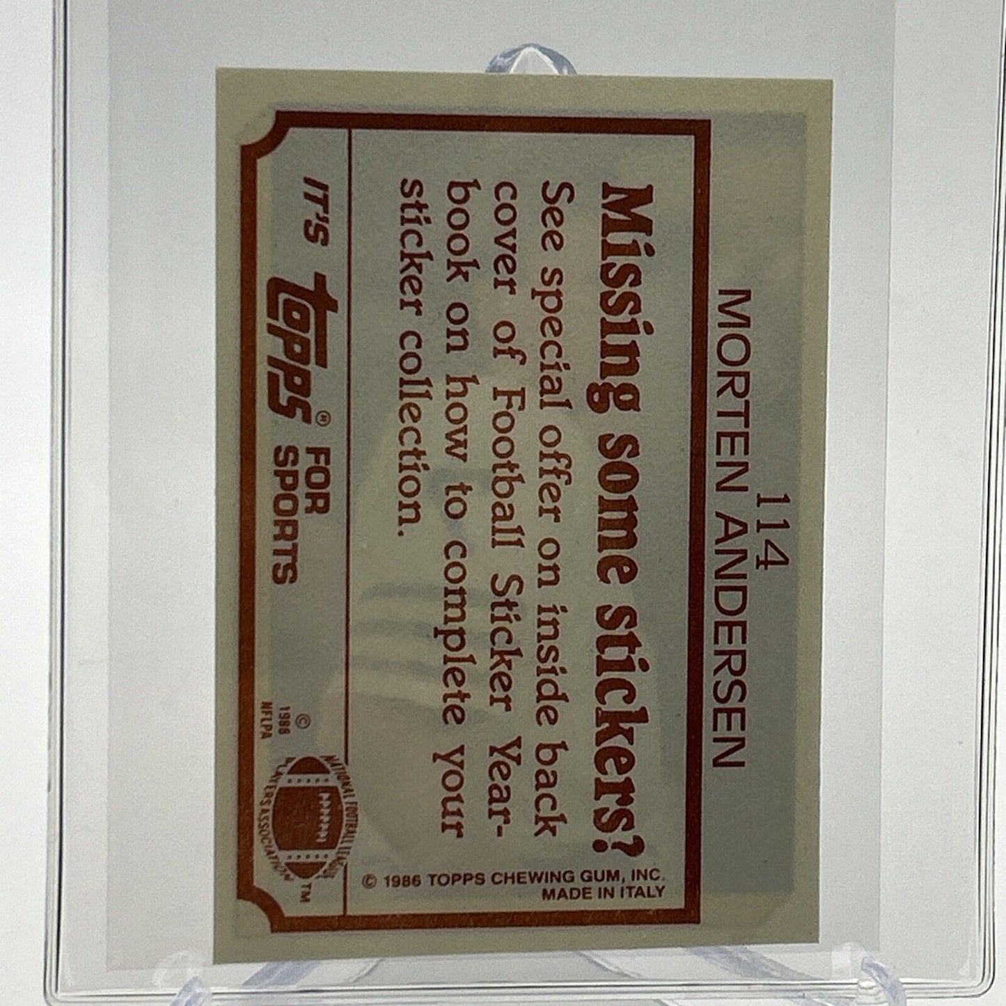 1986 Topps Morten Andersen Football Sticker Card #114 NM-MT FREE SHIPPING