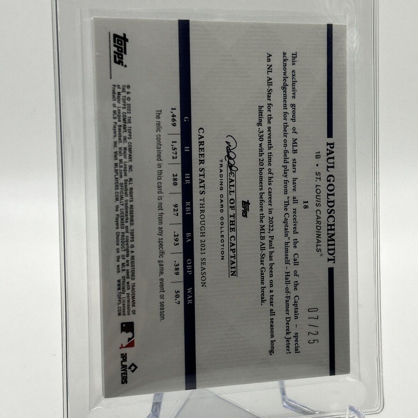 2022 Topps x Derek Jeter Call of the Captain Paul Goldschmidt Jersey 7/25 #18