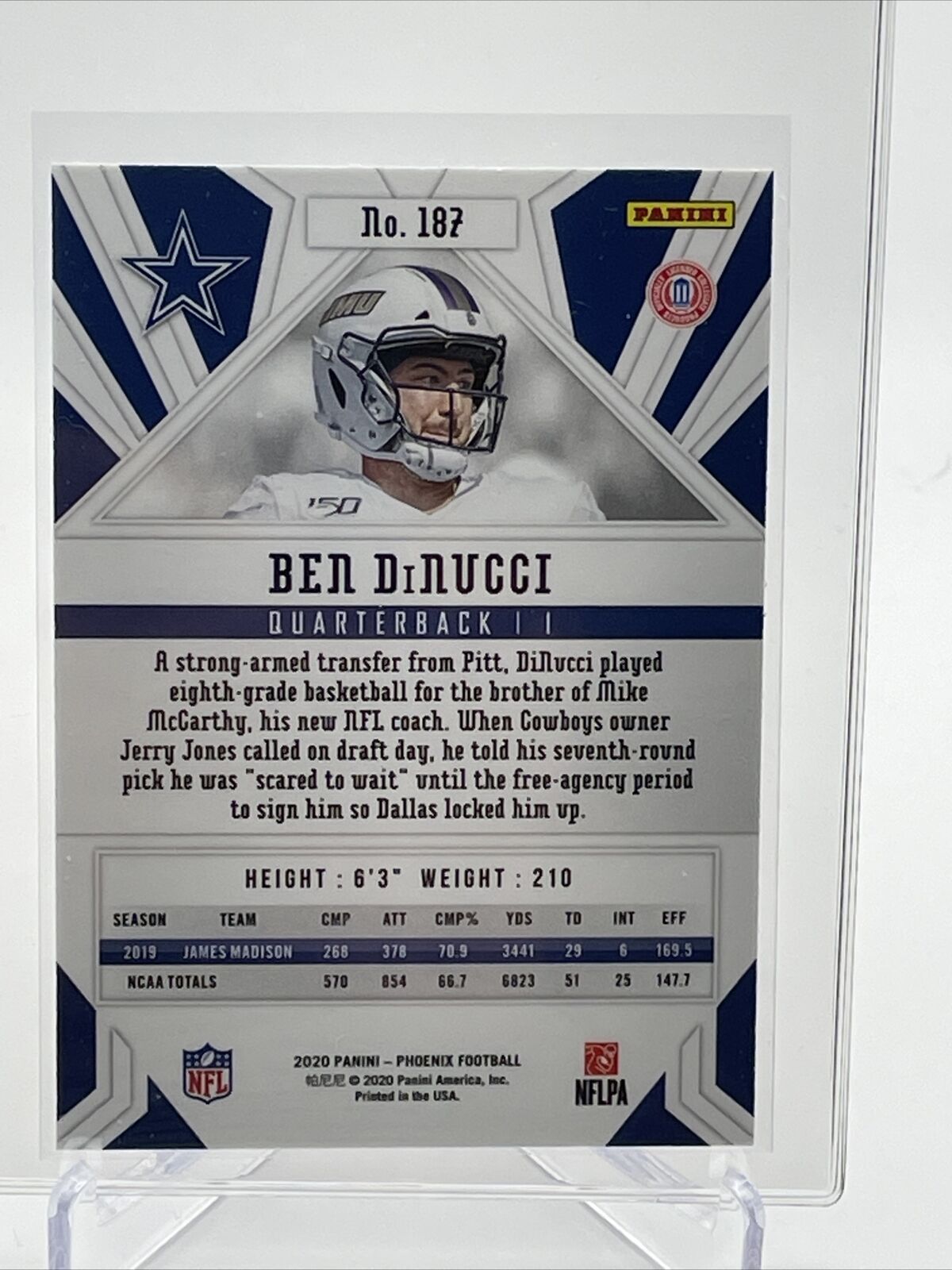 2020 Panini Phoenix FIRE BURST Ben DiNucci Rookie #187 Mint FREE SHIPPING