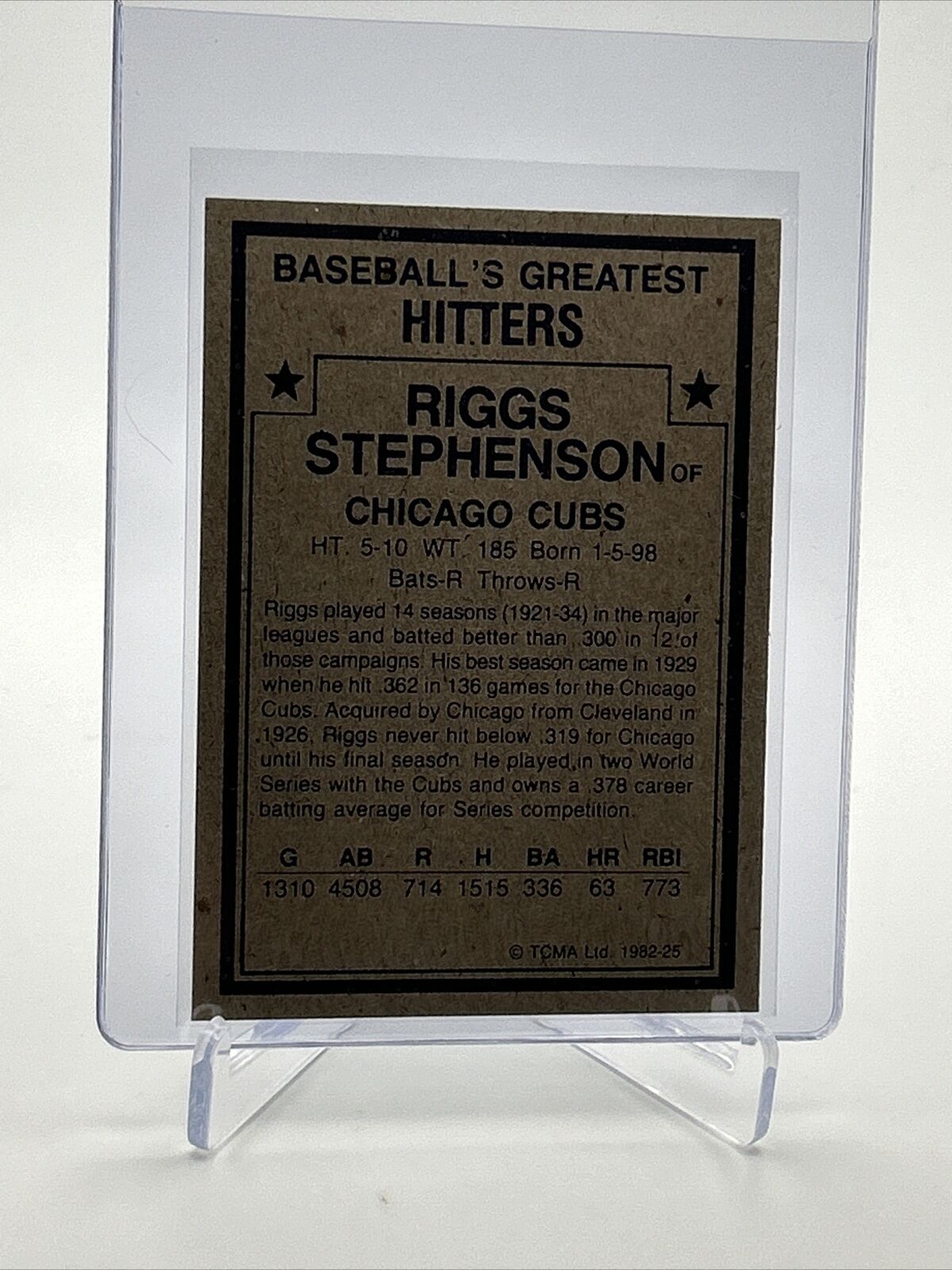1982 TCMA Greatest Hitters Riggs Stephenson Baseball Card #25 Mint FREE SHIPPING