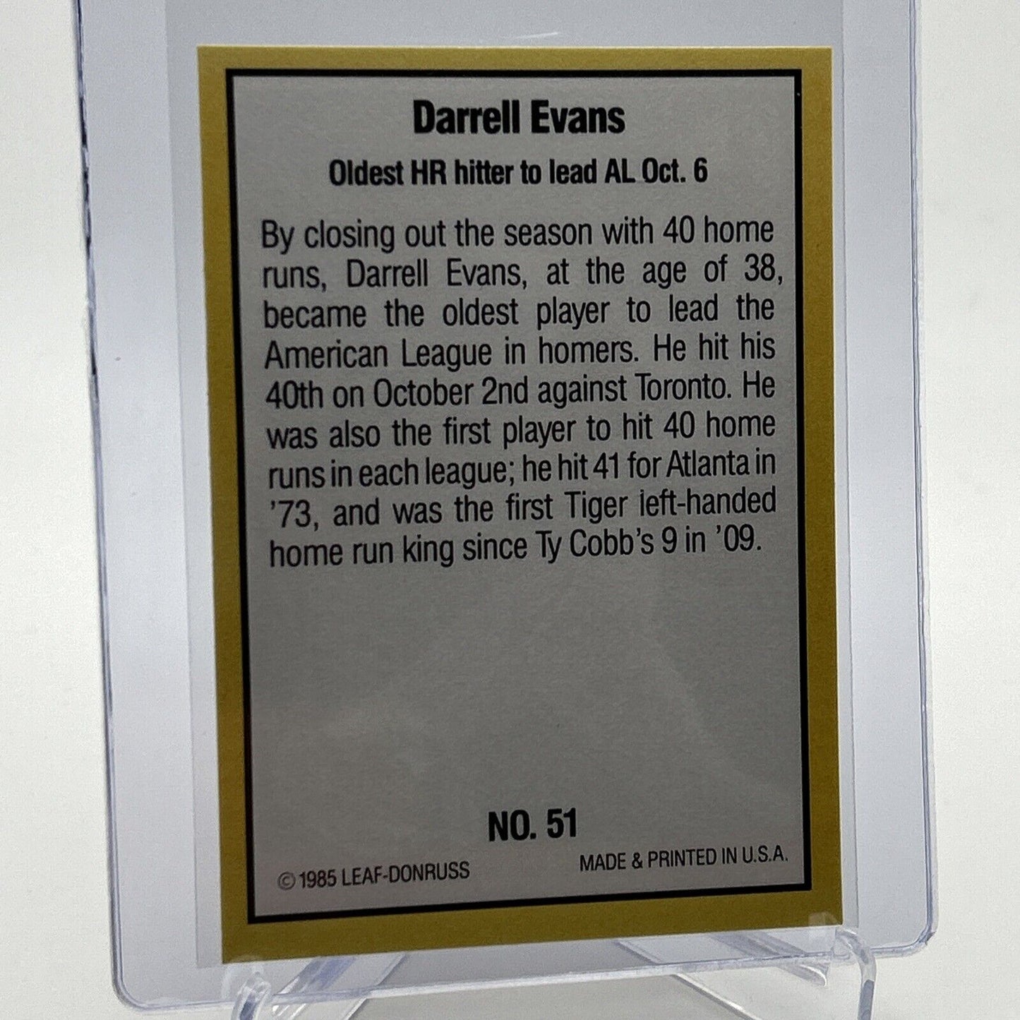 1985 Donruss Highlights Darrell Evans Baseball Card #51 NM-MT FREE SHIPPING