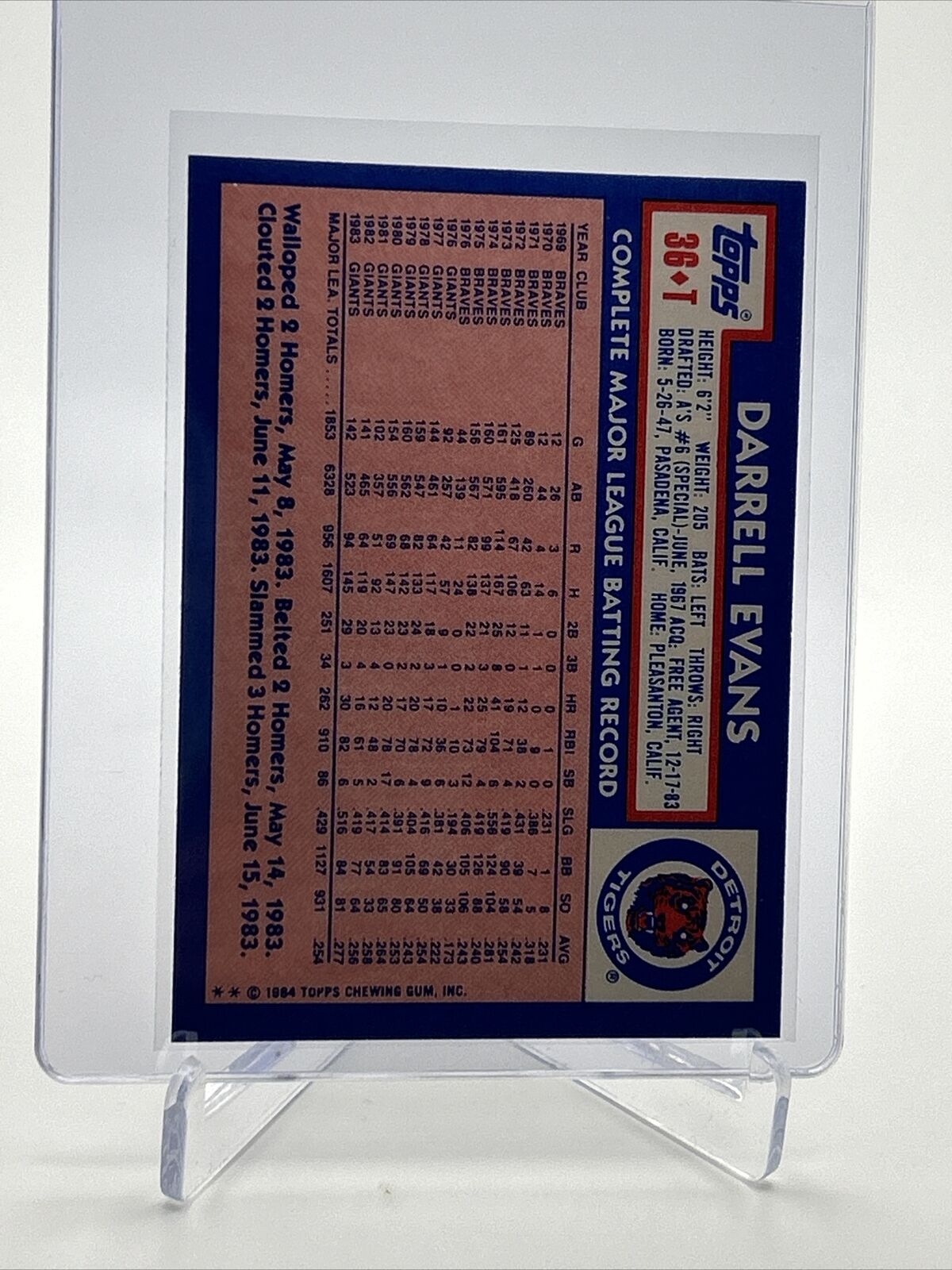 1984 Topps Traded TIFFANY Darrell Evans Card #36T NM-MT FREE SHIPPING