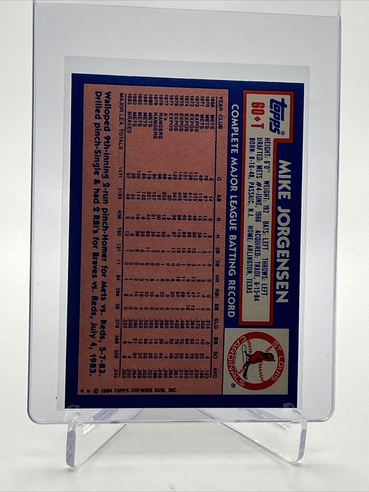 1984 Topps Traded TIFFANY Mike Jorgensen Card #60T NM-MT FREE SHIPPING