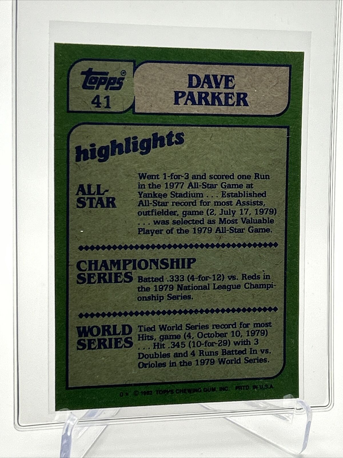 1982 Topps Dave Parker In Action Baseball Card #41 NM-Mint FREE SHIPPING